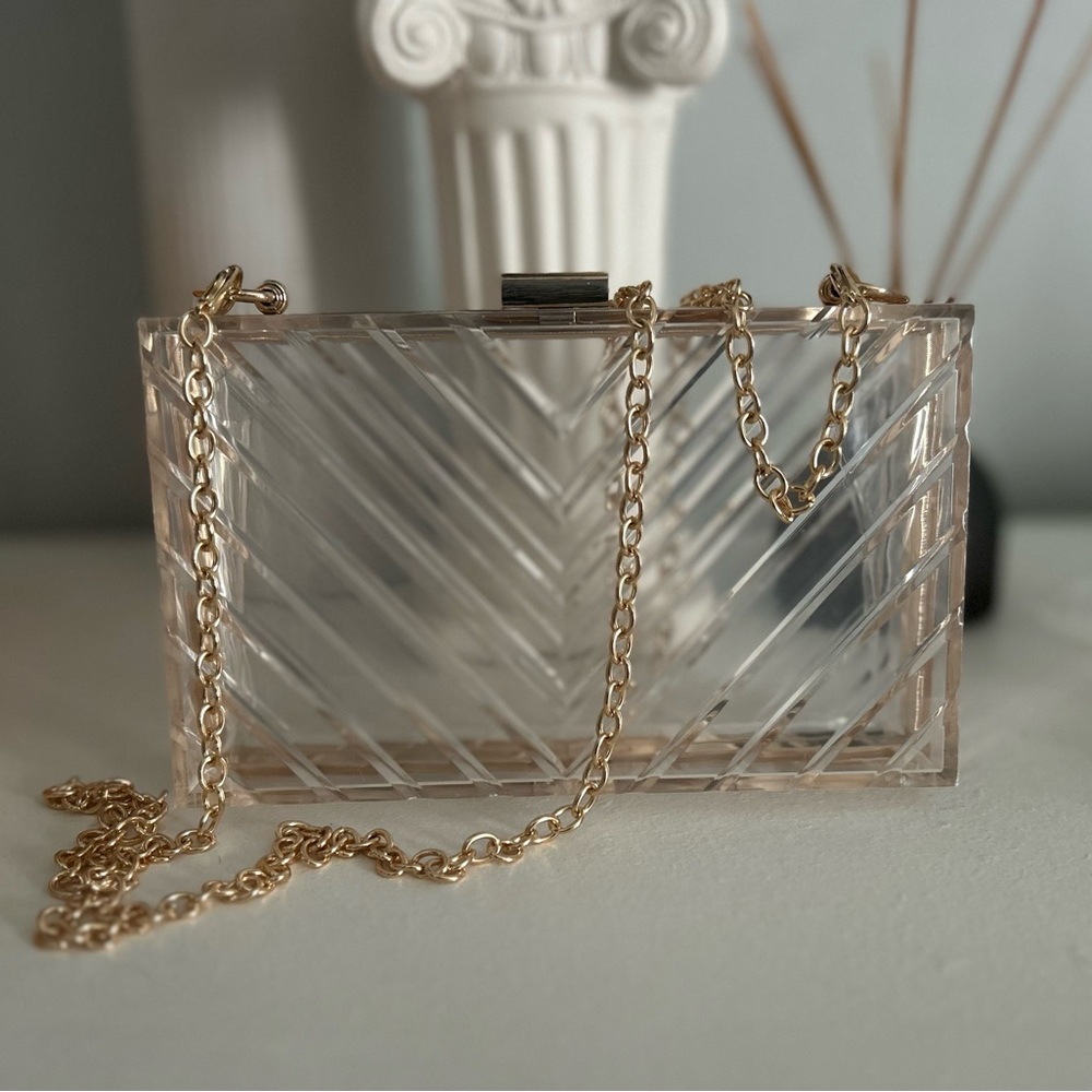 Elegant Clear Clutch with Gold Chain